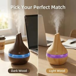 HONSUN USB Mini Portable Humidifier with LED Light, 300ml Indoor Room Humidifier, Wood Grain Ultrasonic Aroma Diffuser, DC5V USB Powered, 4H Auto Shut Off, 7 Color Changing Night Light, Quiet Mist Humidifier for Bedroom Office Home