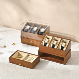 WoodTen 3 Grids Wood Watch Box Double-layer Watch Jewelry Organizer Wrist Watch Storage Box Dust-proof Cover Jewelry Watches Box