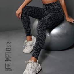 Women's Seamless Leopard Print Pants High Waist Leggings Sexy Hip Liftting Workout Running Fitness Pants High Elastic Knit Pants