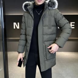 Autumn Winter Main Push Mid Length Solid Color Hooded Cotton Coat For Men Plus Size Korean Style Thick Warm Unisex Youth Trendy