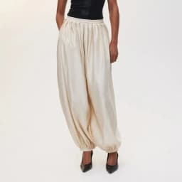 PUAL Luxury Satin Lantern Pants 2025 | High-Waisted Ruched Baggy Trousers | Elastic Cuff Harem Pants | Elegant Loose-Fit Women's
