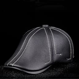 New Cowhide Genuine Leather Men Berets Cap Hat High Quality Fashion Men's Real Leather Adult Striped Black Hats