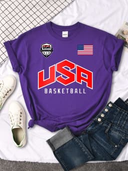 USA Basketball Flag logo Printed T-Shirts Women Summer Loose Fashion Short Sleeve O-Neck Casual Breathable Tops Tshirt Female