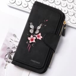 Butterfly Flower Women's Long Wallet Features Multiple Card Slots A Coin Pocket and Cell Phone Pouch Perfect Gift for Women