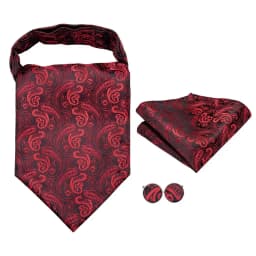 Hi-Tie Silk Mens Ascots Hanky Cufflinks Set Jacquard Paisley Floral Cravat Tie Self Vintage Ascot Black Gray Red Gold Pink Blue
