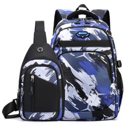 2pcs/set middle school boy backpack graffiti chest bag backpack set high school bag for boys 12 to 18 years old student bookbag