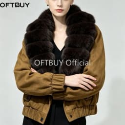 OFTBUY Cropped Elastic Cuff Duck Down Coat Vintage Outerwear New Real Fox Fur Collar Coat Women Button Puffer Jacket Female