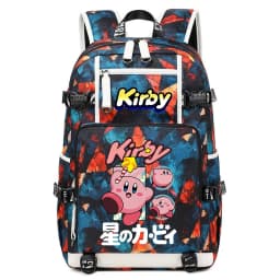 Kirby Cartoon Print Student Backpack Large Capacity Travel School Bag for Kids Teens