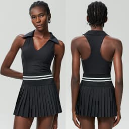 Women Two Pieces Yoga Set Solid Color Gym Top Tennis Skirt Sports Suit Breathable Quick Dry Short Sportswear Workout Clothes