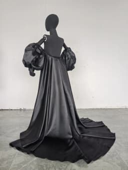 Black Satin Detachable Train With Puff Sleeves Morden Wedding Removable Skirt Prom Cape Formal Evening Overskirt Customized 2025