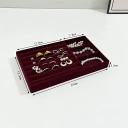 Dark red fabric Jewelry Box Earrings Studs Rings bracelet storage holder Household dressing table drawer Jewelry collection tray