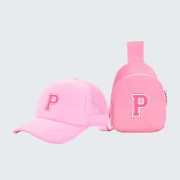 2pcs children's 26-letter printed truck driver hat and chest bag set, lightweight all-in-one visor, suitable for girls' daily