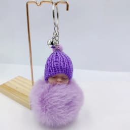Sleeping Baby Key Ring Bag Pendant Pompom Key Buckle Faux Rabbit Fur Keyrings Plush Knitted Hat Keychain Fluffy Jewelry Key Ring