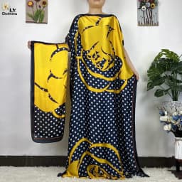 2023 New African Fashion Short Sleeve Colored Pattern Dubai Women Summer Real Silk Soft Printing Loose Tradition Muslim Dress
