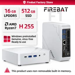 FIREBAT F1 MINI PC AMD Ryzen 7 H255 LPDDR5 16GB RAM 512GB SSD WIFI6 BT5.2 Portable Desktop MINI-PC Windows 11 Desktop Computer