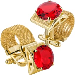 Men Birthstone Cufflinks Gold Mesh Chain Oval Crystal Zircon Cuff Links for French Shirt Birthday Gift for Men HAWSON