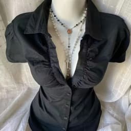 New Gothic Black Blouse Y2K Style Short Sleeve Slim Fit Button Up Shirt Harajuku Punk Grunge Aesthetic E-Girl Streetwear Tops