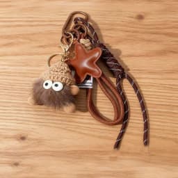 Cute Leather Keychain Cartoon Small Coal Ball Key Chain Creative Plush Bag Pendant Car Metal Keyring Gift
