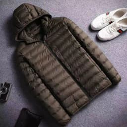 Lightweight Men's Casual Hooded down Jacket Short Pure Color Warm Cotton Coat Slim Fit Style Regular Thickness Spring Season