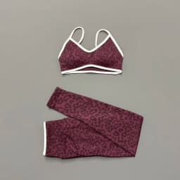 Women 2Pcs Leopard Print Workout Set Contrast Trim Thin Strap Bra & High Waist Tummy Control Leggings Breathable Yoga Outfit
