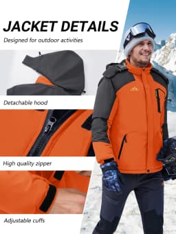 TACVASEN Men's Waterproof Fleece Lined Winter Jacket Windproof Multi-Pockets Warm Outdoor Coat Thermal Parka Raincoat with Hood