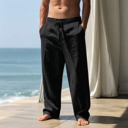 Men Linen Long Pants Drawstring Waist Loose Fit Solid Casual Daily Office Beach Vacation Outdoor Street Travel Everyday Wear