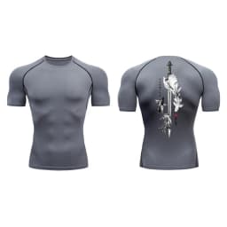 Yin Yang Sword Print Short Sleeve Compression Shirts for Men Summer Athletic Quick Dry T-shirts Gym Workout Running Tees Tops