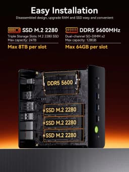 GMKtec K12 Mini PC AMD Ryzen 7 H 255 Dual DDR5 5600MT/s M.2 NVMe SSD PCIe4.0 WiFi6E BT5.2 Dual 2.5G LAN OCulink Computer