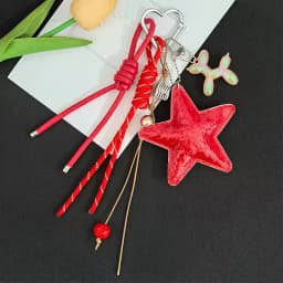 New Leather Star Bag Charm Cute Balloon Dog Rainbow Decorative Keychain Fashion Braided Rope Bag Pendant Accessorie