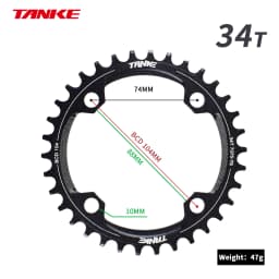 TANKE 104BCD MTB Chainring Round Narrow Wide Ultralight Mountain Bike 32T 34T 36T 38T 40T 42T 44T Crankset Tooth Single Disc