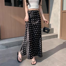 Satin Polka Dot Mermaid Skirt - Flowy Bodycon Midaxi High Waist Flattering Skirt for Women