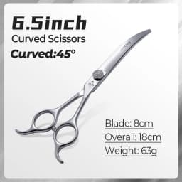 Fenice Professional 6.5/7.5 Inch Super Big Curved Scissors 45° Curved Scissors for Trimming Dog's Round Head Pet Grooming Tools