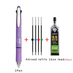 Kawaii 5 In 1 Multicolor Ballpoint Pens with Refills Pencil Leads Set 4 Color Ball Pens and Mechanical Pencil Multifunction Pen