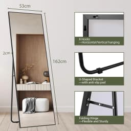 Full Body Mirror Standing Mirror, Full Length Mirror, 162 x 50cm, Large Floor Mirror with Stand for Leaning or Hanging Bedroom
