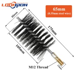 Loonpon M12 Thread Wire Brush Metal Handle 18-75mm Brush Working Stainless Steel Wire Pipe Tube Cleaning Chimney Brush