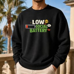 Low Social Battery Meme Men Introvert Graphic Sweatshirt Emoji Battery Jumper Alone Time Wear Winter Pullover