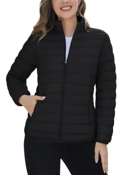 TACVASEN Winter Quilted Puffer Jackets Womens Lightweight Stand Collar Full Zip Up Down Coat Windproof 4 Pockets Thermal Outwear