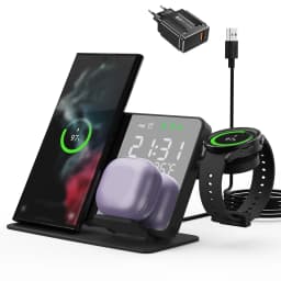 4 in 1 Wireless Charger for Samsung Galaxy S24 S23 Ultra Fast Charging Dock Station for Galaxy Watch 7 6 5 Buds LED Alarm Clock