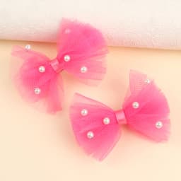 2Pcs Puffy Netting Hair Clips Bubble Cute Sweet Pink Pearl Bow Barrettes For Baby Girl Children School Play Headwear Accessories