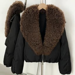 OFTBUY Shiny Zipper Duck Down Jacket Female Warm Outerwear Winter Real Lamb Fur Collar Coat Women Cropped Loose Puffer Coat