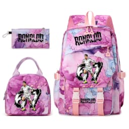 Cr7 Ronaldo 67 Print Student Backpack Set with Lunch Bag Pencil Case Teen Girls School Travel Daypack