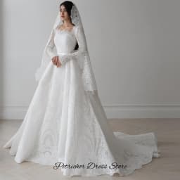 Modern Long Sleeves Customized Bridal Gowns Elegant Square Collar A-Line Wedding Dress Exquisite Appliques Lace Vestido De Novia