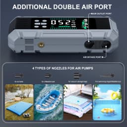 6-in-1 8000A Portable Emergency Jump Starter Features a 150PSI Air Compressor, a Barbecue Blower, and Can Also Charge Mobile Phones and Tablets.