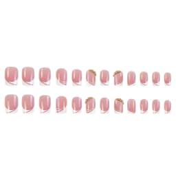 False Nail Full Cover Fake Nail Pink Glitter Wearable French Short Nails Square Head False Nail Press On Nails Manicure Tool