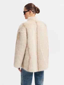 IG Women Cream White Reversible Stand Collar Single Button Mid-Length Coat, Patch Pockets, Winter Warm Elegant Casual Commute
