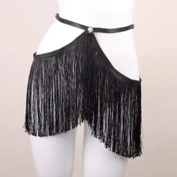 UYEE 2PCS Women's Black Halter Top with Tassel Detail Adjustable Elastic Harness Casual All-Season Wear Belt Set