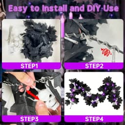 1pc 20 LED Halloween Horrible Atmosphere Fall Black Maple Leave Vines Light With 6 Skull Battery Powered Hanging DIY Decorative
