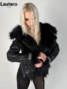 Lautaro Autumn Winter Short Black Thick Warm Soft Shaggy Faux Sheepskin Coat Women Luxury Designer Clothes Fluffy Jacket 2026