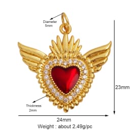 New in Sacred Red Heart Charm Victorian Love Zircon Charm Pendant,Fashion Wing 18K Gold Plated for Jewelry Making Supplies P04