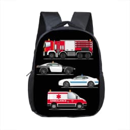 Cartoon Police Car Fire Engine Excavator Print Backpack Children Truck Kindergarten Bags Toddler Diaper Book Bag Schoolbags